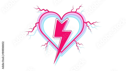 Vibrant neon heart with lightning strikes symbolizing emotional intensity and energy in a dynamic