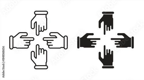 Solidarity hand march class. Stylish sign for mobile concepts and web design. Vector icon of four marching hands. Illustration of a logo of a charity organization and donation community, isolated on a