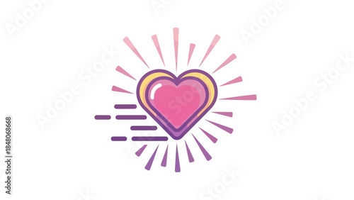 Vibrant pink heart emblem surrounded by dynamic radiating lines symbolizing love and affection