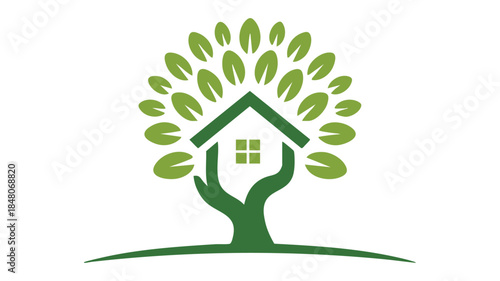 Tree with house symbolizing growth and home Vector