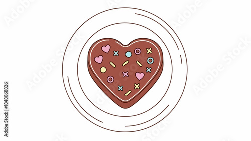 Whimsical Chocolate Heart with Colorful Sprinkles and Concentric Circles Design