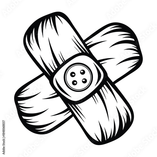 Wound Care Medical Bandage Sketch. Handdrawn Rolled Gauze with Red Cross Icon. Isolated