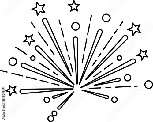 Minimal Outline vector illustration of fireworks for celebration holiday, festive designs.