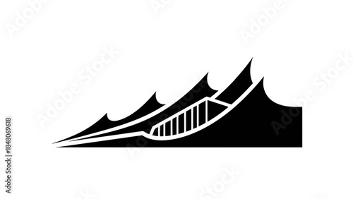 Stylized silhouette of a dynamic wave crest with abstract speed lines and internal structure.