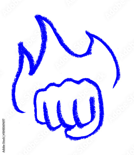 Punch Hitting Action Icon Crayon Chalk Drawing Doodle Vector