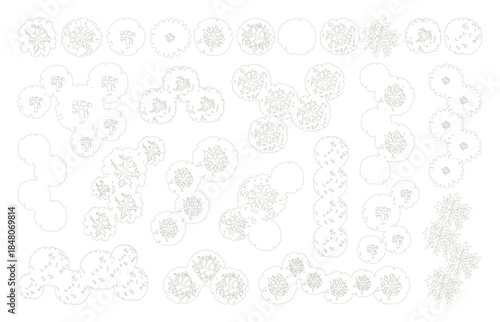 Top view trees for architectural plans and landscape design. Minimal vector illustration for urban planning, site plans, and architectural entourage.