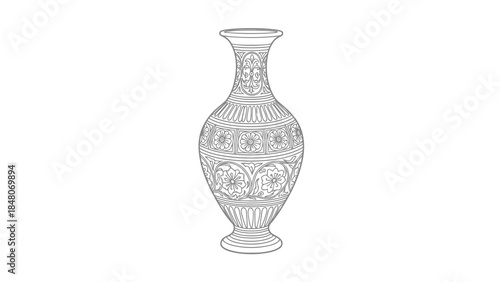 Ornate antique vase with floral and geometric patterns, isolated on white.