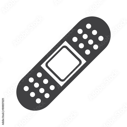Dark Adhesive Bandage Icon with Rounded Corners and White Pad Isolated on White