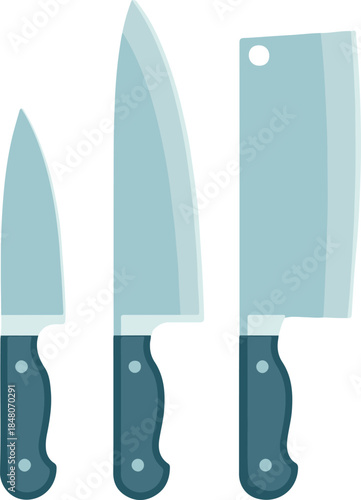 Kitchen knives and cleaver, flat professional vector illustration