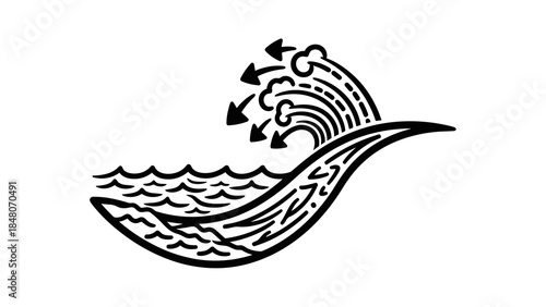 Stylized black wave with arrows indicating direction, symbolizing change and motion