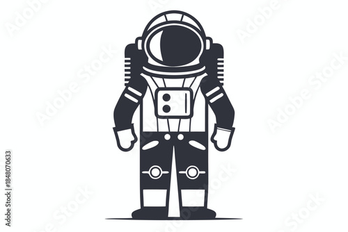 Black and White Spaceman Icon, Simple Astronaut Character Illustration, Clean Lines Art