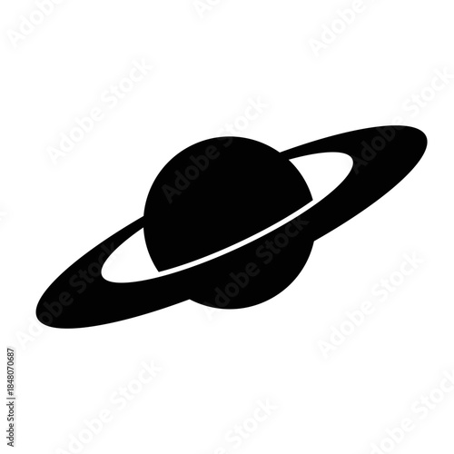 Ringed planet Saturn vector icon in solid black, ideal for space, astronomy, or science-themed designs.