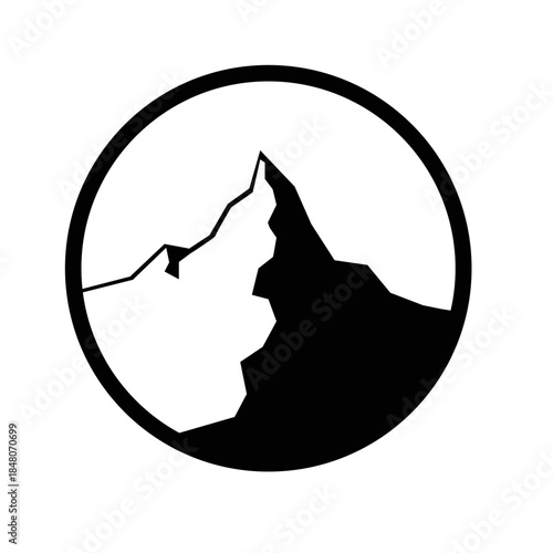 Mountain symbol enclosed in a circle vector graphic, ideal for nature, travel, adventure, or outdoor branding.