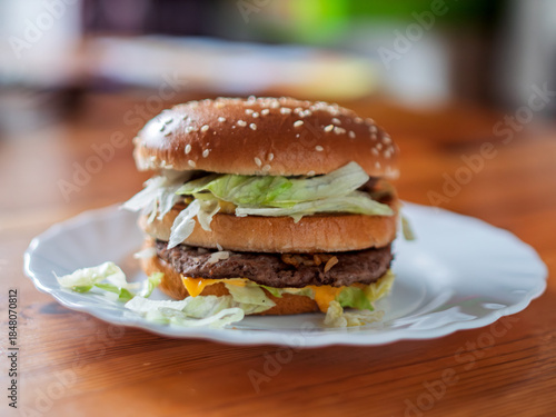 Delicious Double Layer Hamburger with Fresh Lettuce