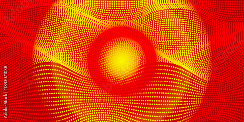 Abstract dot orange color wave pattern screen led light gradient texture background. Technology big data digital concept. 3d rendering.
