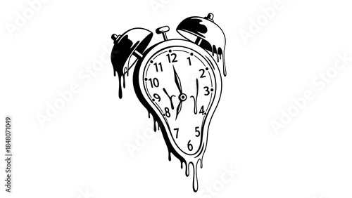 Melting alarm clock illustration symbolizing distorted time and surrealism concept