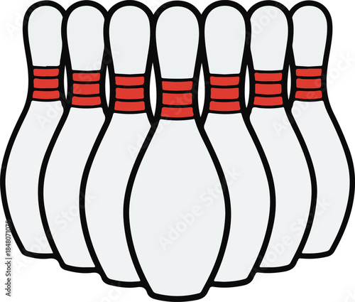 Bowling pins arrangement, sporty flat vector illustration