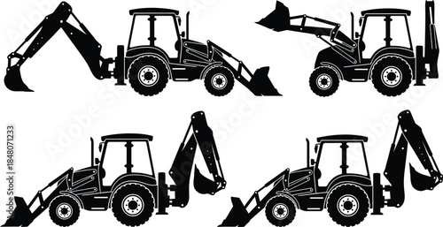 Backhoe Silhouette Vector Set | Construction Equipment and Heavy Machinery