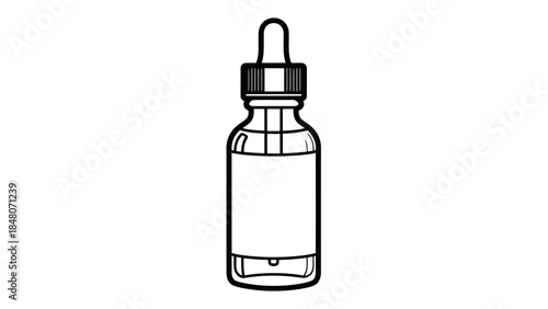Outline illustration of a dropper bottle with blank label for liquid product packaging and labeling
