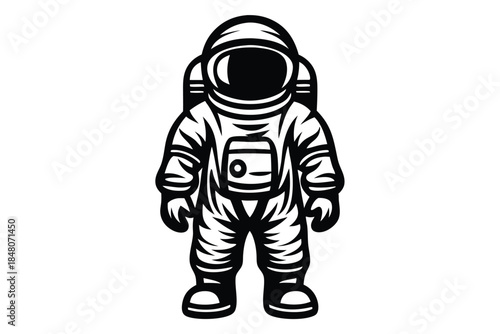 Line Art Astronaut Waving Hand in Space Suit with Dots Isolated on White Background