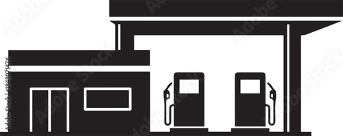 Modern gas station silhouette with pumps and store facade for transportation and fueling concepts