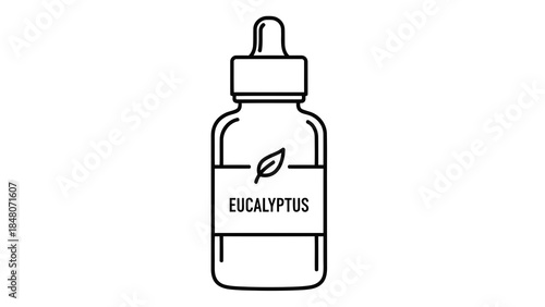 Eucalyptus essential oil dropper bottle icon with leaf label isolated on white background