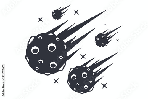 Falling Asteroids Collection Meteor Shower Icon, Space Debris, Astronomy Design, Comet Silhouettes