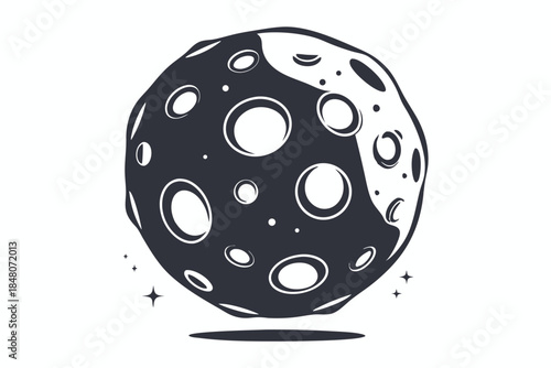 Monochrome Moon Icon Cratered Surface, Celestial Body, Lunar Object, Starry Shadows