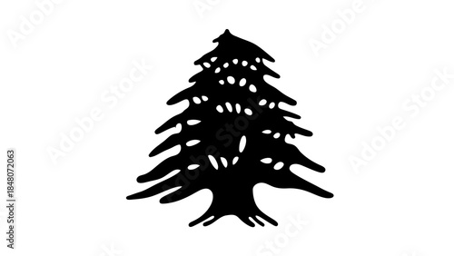 Silhouette of a cedar tree, a symbol of lebanon, isolated on a white background.