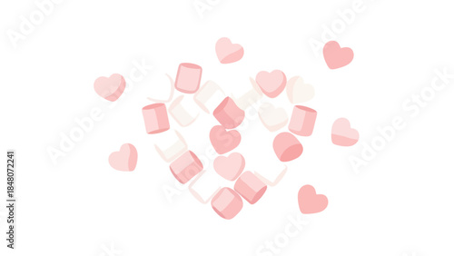 Whimsical Heart-Shaped Arrangement of Pink and White Marshmallows and Hearts