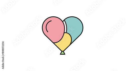 Whimsical Heart-Shaped Balloon Illustration with Pastel Colors for Emotive Designs