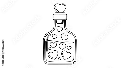 Whimsical Heart-Shaped Bottled Potion Illustration for Love and Fantasy Themes