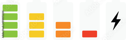 Battery charge level status icons, clean flat vector illustration