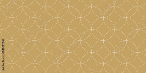 Abstract geometric pattern with circles, stripes, lines. Seamless vector background. White and gold ornament. Modern reticulated graphic design.