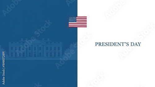 Patriotic President's Day celebration with White House and American flag