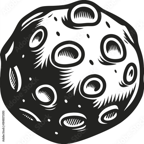 Moon Cartoon Outline. Black and White Celestial Body with Craters. Lunar Surface