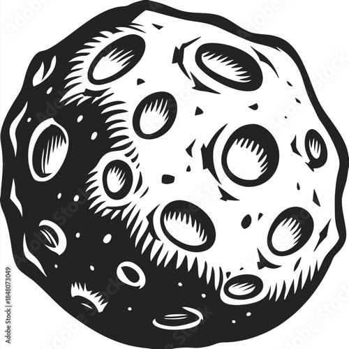 Cartoon Asteroids with Craters, Isolated on White, Outlined in Black, Astronomy Theme