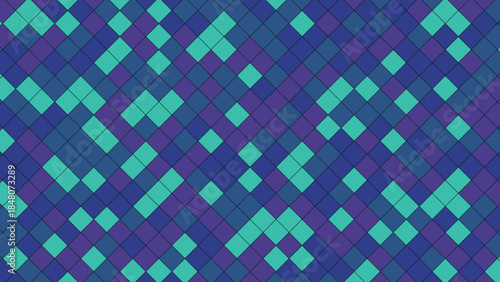 Geometric pattern of colorful diamond shapes in shades of blue and teal.