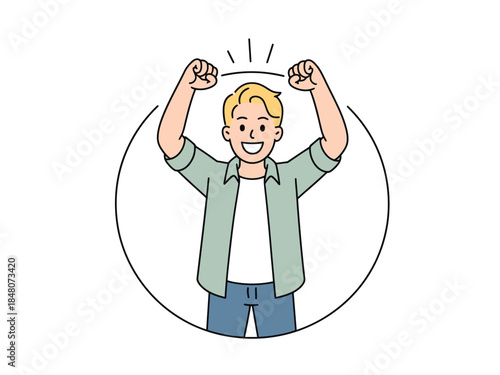 Young Man Celebrating Success with Fists Raised in Joy and Excitement