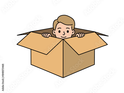 Boy Hiding in Cardboard Box