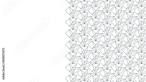 Geometric pattern of interconnected lines and nodes forming a digital network on a clean white background.