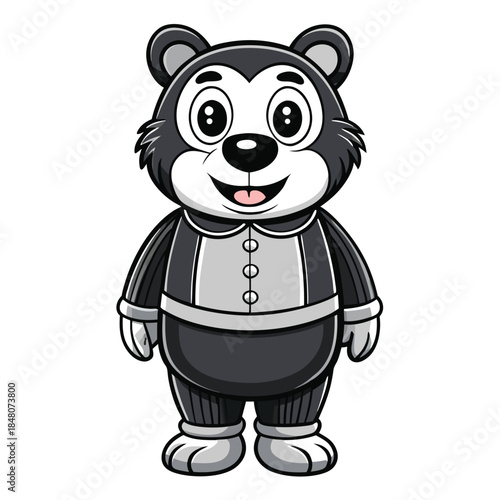 Cartoon Style Bear Character with Detailed Outlines and Standing on White Background