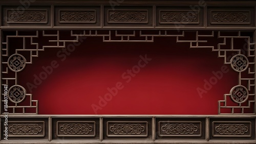 Ornate bronze frame with intricate designs on red background