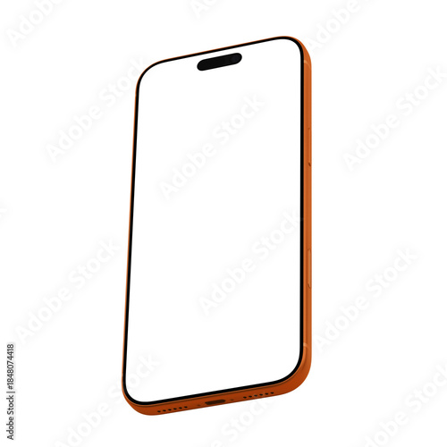 Cosmic orange smartphone mockup template. No background. Empty screen. Only frames. png. Isometric