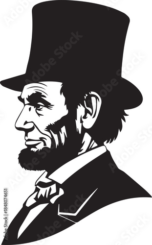 Profile silhouette of abraham lincoln wearing a top hat