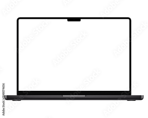 Space black laptop or ultrabook template for mockup. No background. Empty screen. Only frames. png. Front view. Opened laptop lid