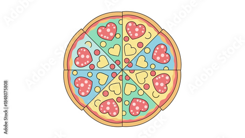 Whimsical Heart-Shaped Pizza with Vibrant Colors and Delightful Toppings for Romantic Feast or Fun