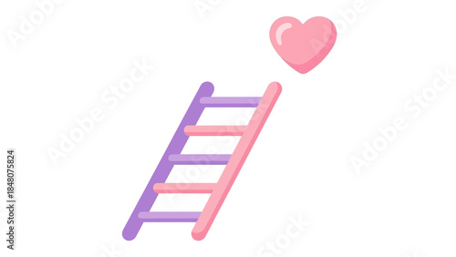 Whimsical Heart-Themed Ladder with Floating Pink Heart in Playful Illustration