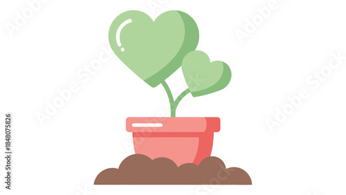 Whimsical Heart-Shaped Plant Growing Intimately in a Cozy Pot Illustration