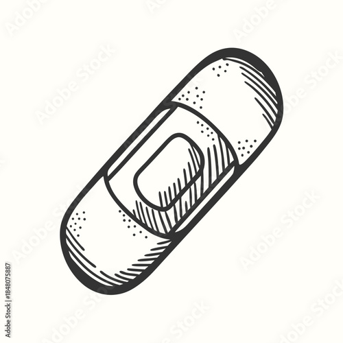 HandDrawn Adhesive Bandage Illustration, Medical Patch, First Aid, Style